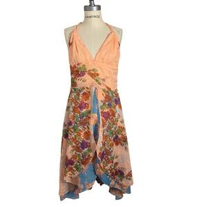 Y2K Baba Clothing vintage women’s multicolor silk art halter dress sz small
